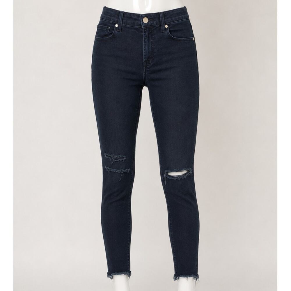 J Brand Crop Raw Hem Mid Rise Super Skinny Dark Blue Mercy Distressed Jeans 27